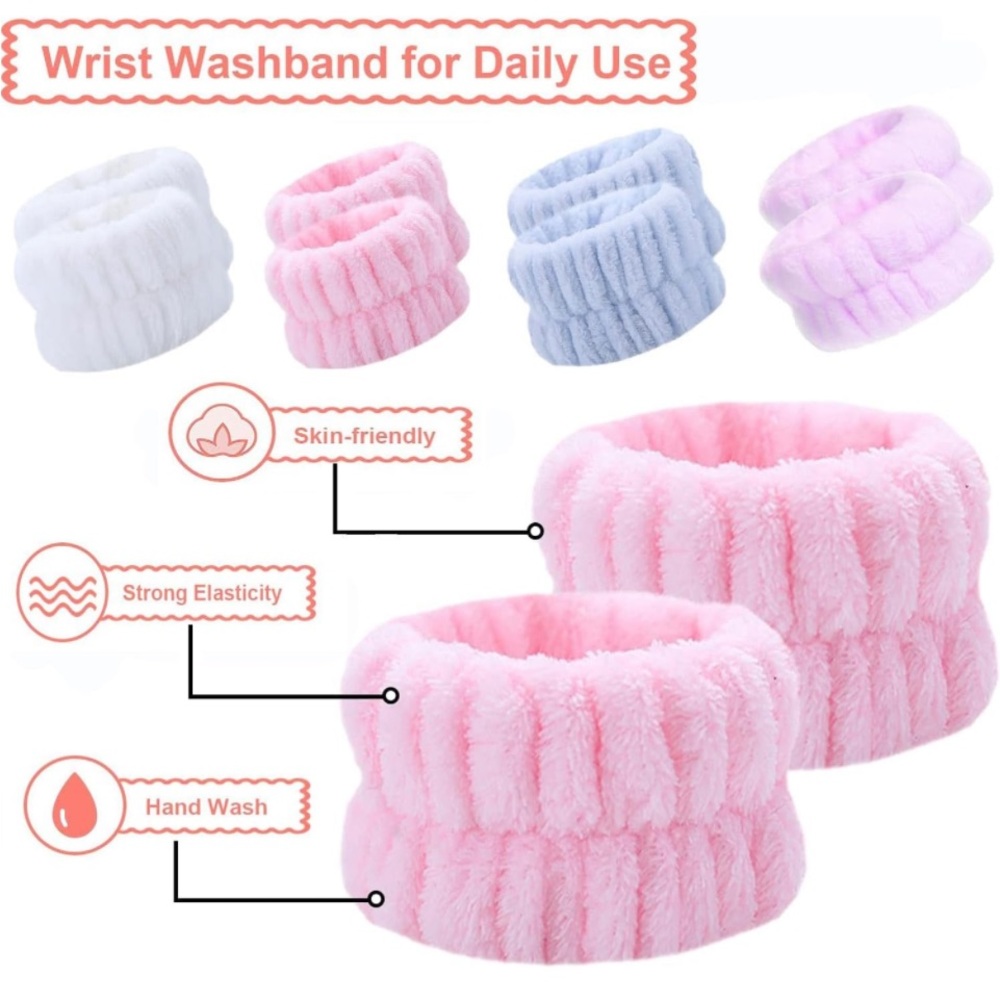 💕 Spa Wrist Microfibre Absorbent Fleece Wash Band Set Of 4 New Package